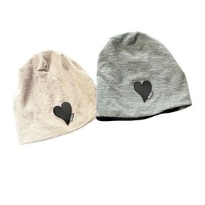 Drema Heart Patch Slouch Beanie (2) Gray and Tan, 100% cotton